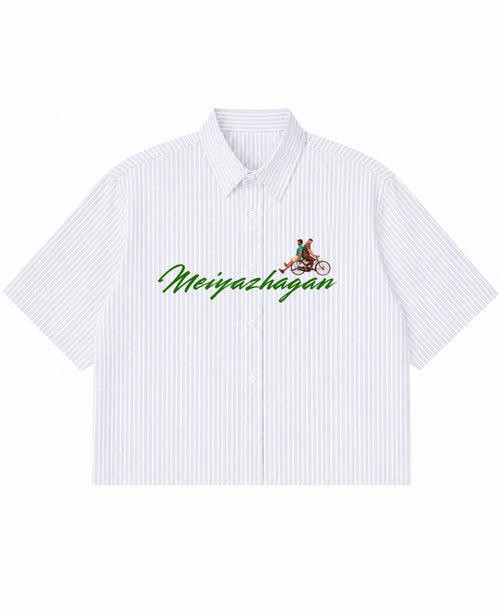 Blue Striped Oxford Boxy Shirt Front Design